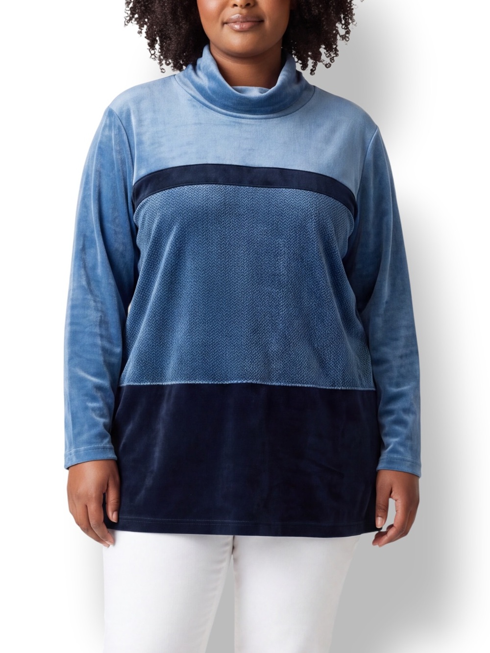 4/$20 Vintage Jaclyn Smith Sport Blue Velour Herringbone Cowl Neck Tunic XL